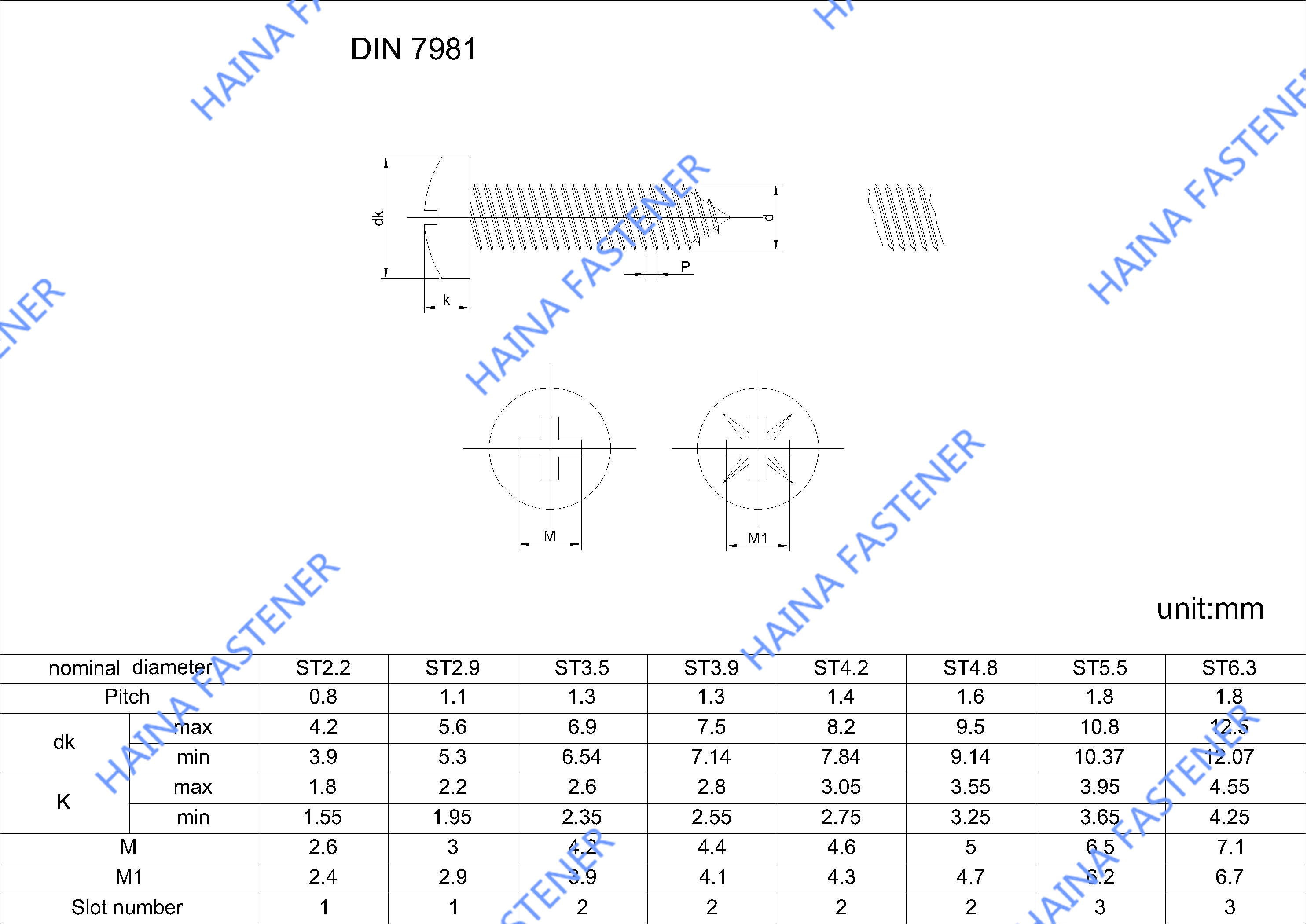 DIN7981盘头十字自攻螺丝