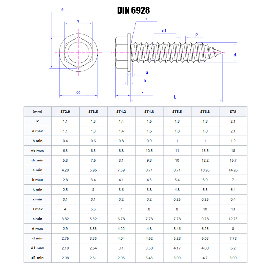 DIN 6928六角法兰自攻钉